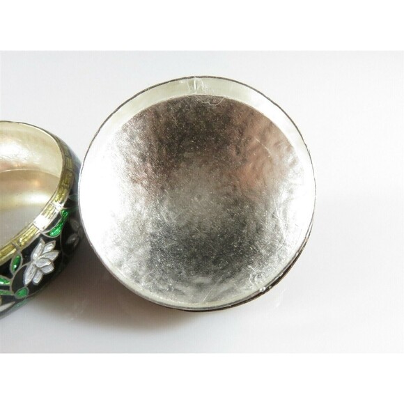 Vintage Enameled Sterling Silver Green, Black, Gold, White Trinket Stash Box - Picture 7 of 9